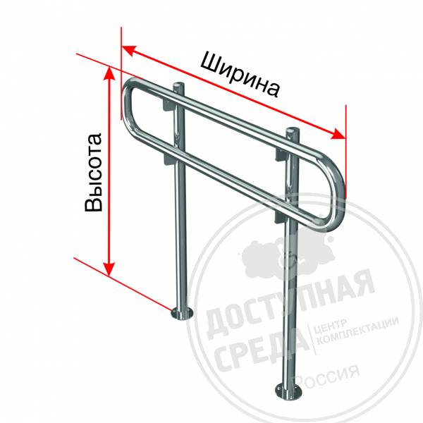 Поручень опорный, двойной, напольный, горизонтальный, тип 1, AISI, D38, инд