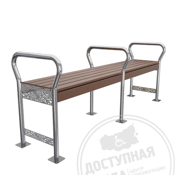 Скамья для парков с подлокотниками, основа сталь AISI 304, ПВХ настил, имитирующий дерево купить с доставкой по России можно по номеру: 8-800-775-63-58