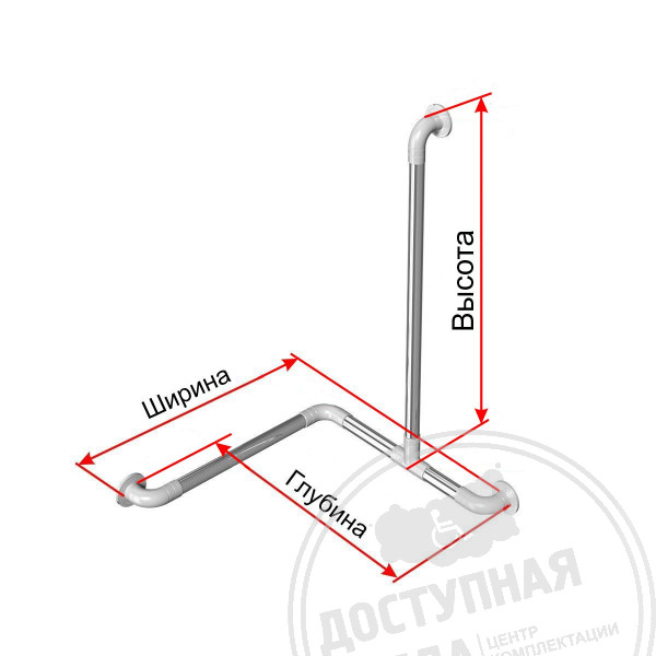 Поручень опорный для ванны, прав, AISI304+PA, D32, инд