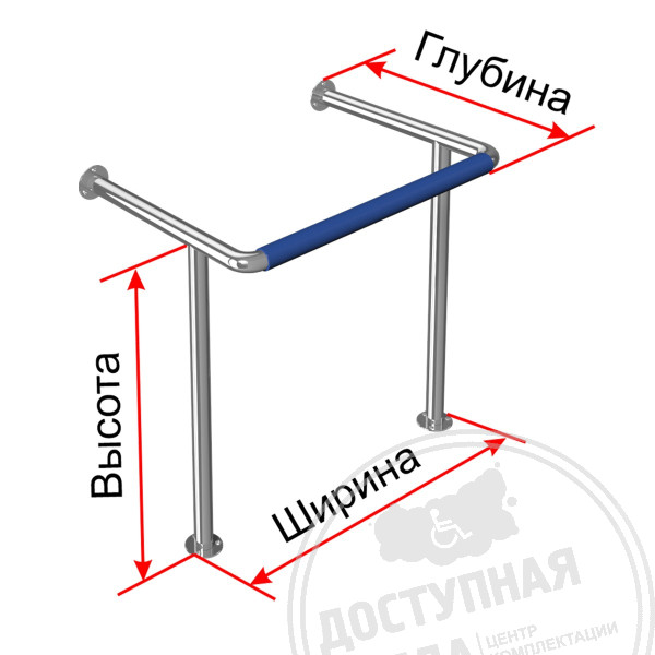 Поручень опорный настенно-напольн, AISI 304/PVC, D38, инд