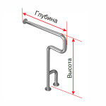 Поручень опорный для санузла (ванна, унитаз, писсуар), левый, с креплением к стене и к полу, материал-AISI304, индивидуальный