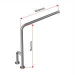 Поручень опорный для санузла, настенно-напольный, тип 4, правый, нержавеющая сталь, D38 мм, индивидуальный