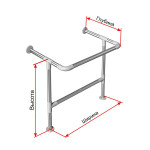 Поручень опорный для раковины, усиленный, настенно-напольный, нержавеющая сталь с полиамидными окончаниями, D32 мм, индивидуальный