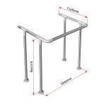 Поручень опорный для раковины, четыре точки крепления в пол, нержавеющая сталь с полиамидными окончаниями, D32 мм, индивидуальный