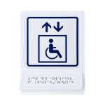Пиктограмма с дублированием информации по системе Брайля на наклонной площадке «Лифт для инвалидов на креслах-колясках», синяя, 240x180x30 мм